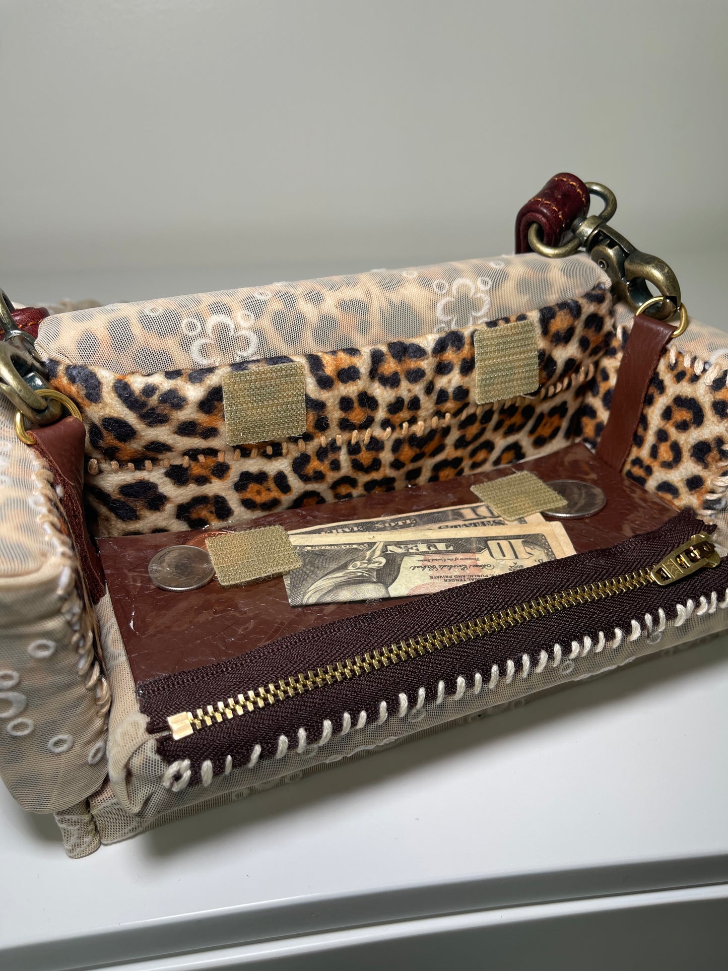 1 of 1 Upcycled 'Marine Serr x Cheetah Print' Loose Change In the Sofa Bag