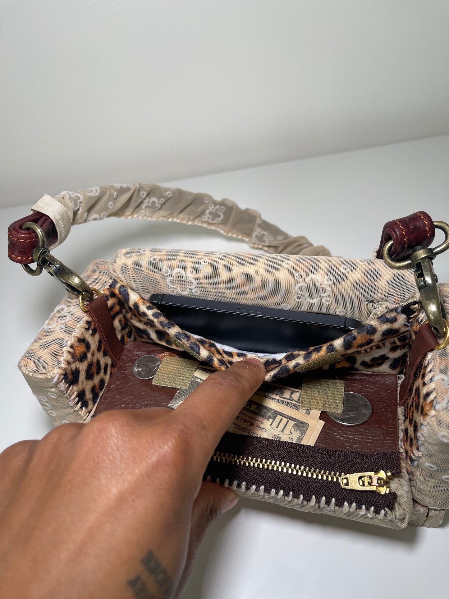 1 of 1 Upcycled 'Marine Serr x Cheetah Print' Loose Change In the Sofa Bag