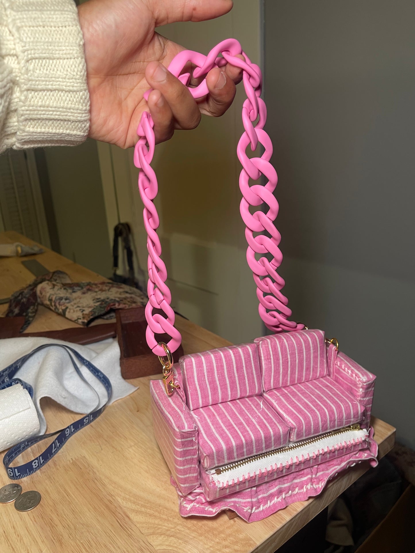 1 of 1 Pink Striped "Loose Change In The Sofa" Bag