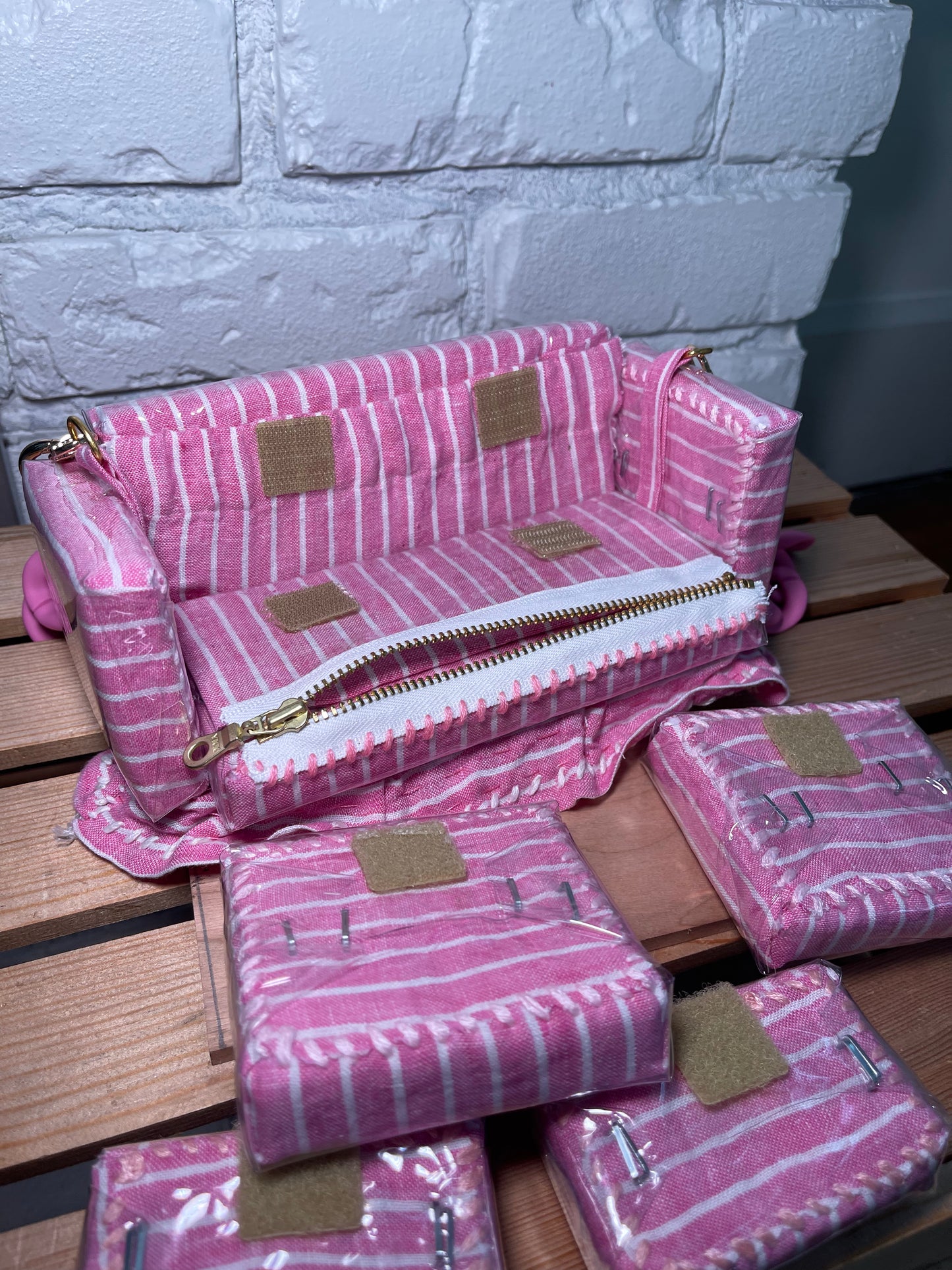 1 of 1 Pink Striped "Loose Change In The Sofa" Bag