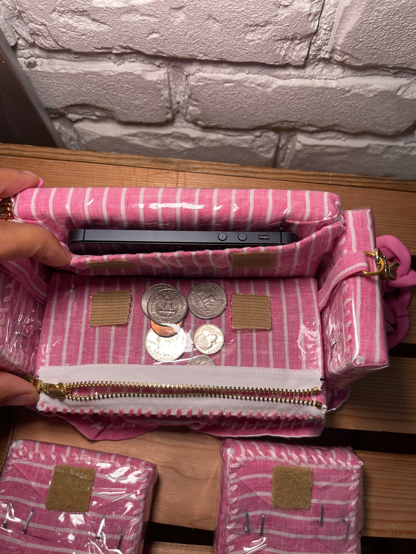 1 of 1 Pink Striped "Loose Change In The Sofa" Bag