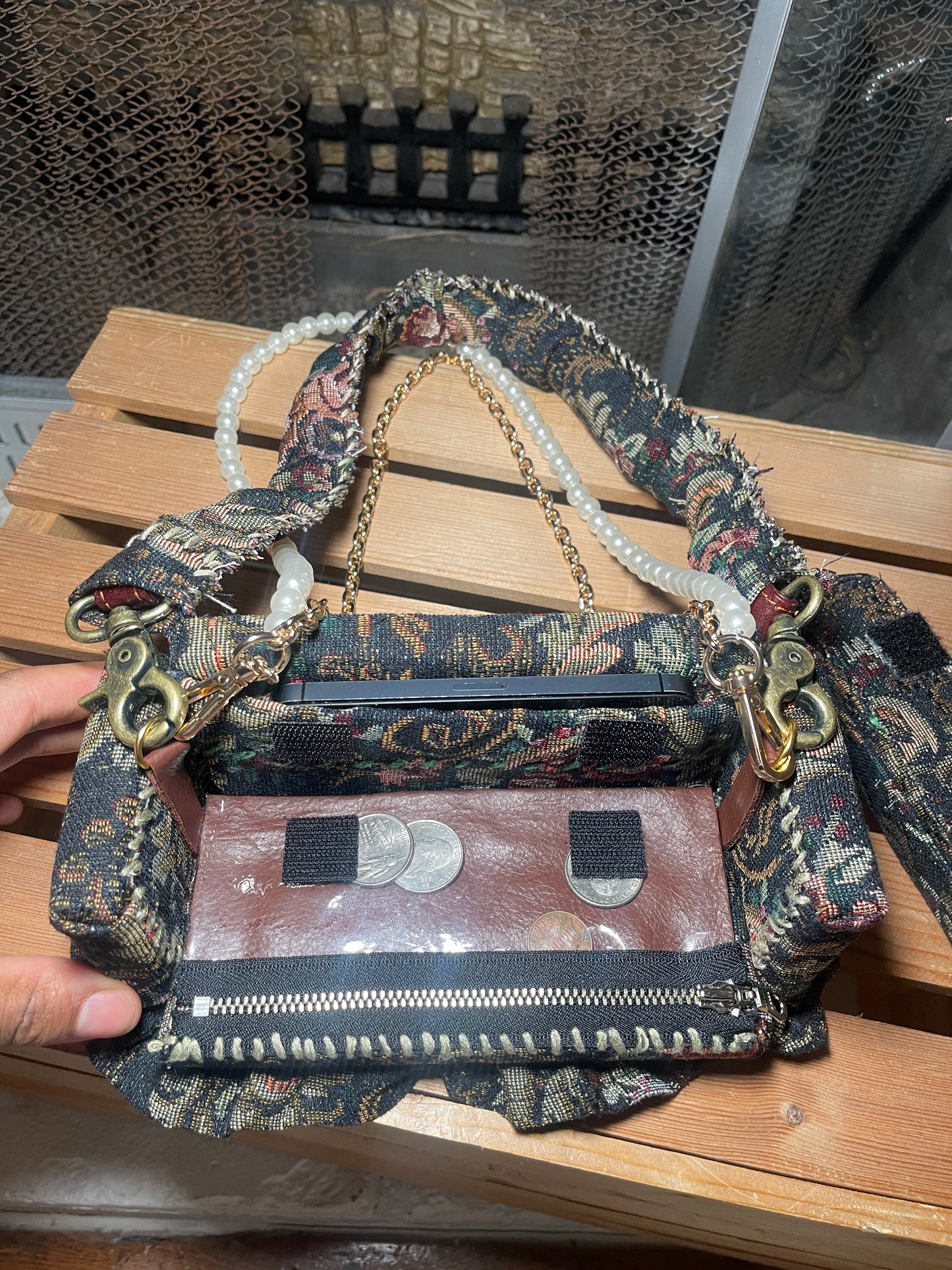 1 of 1 'Loose Change In Grandma's Sofa' Bag - Black Floral