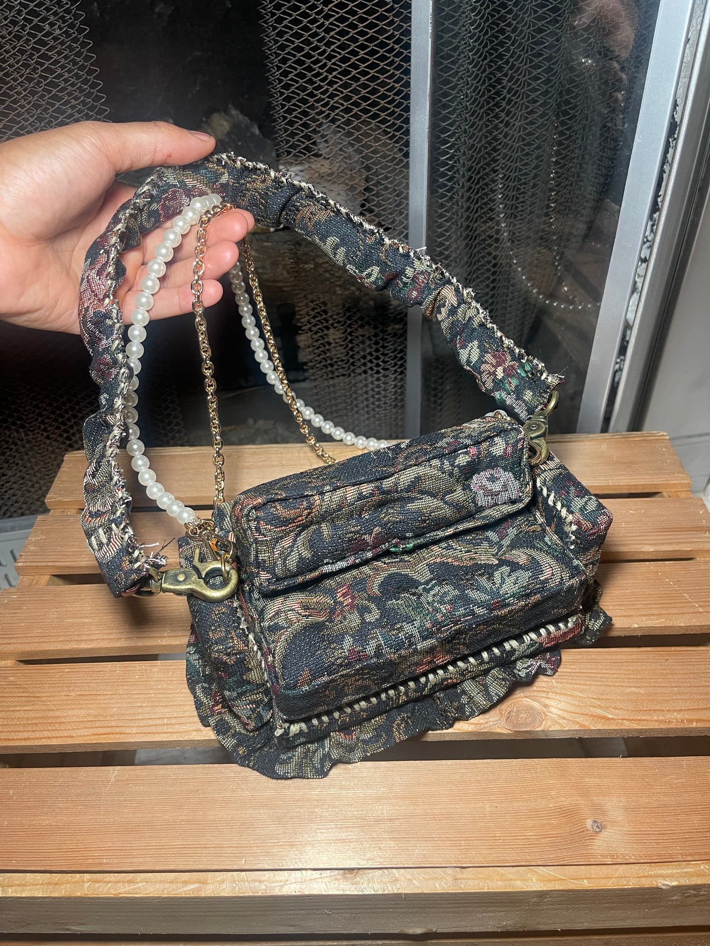 1 of 1 'Loose Change In Grandma's Sofa' Bag - Black Floral