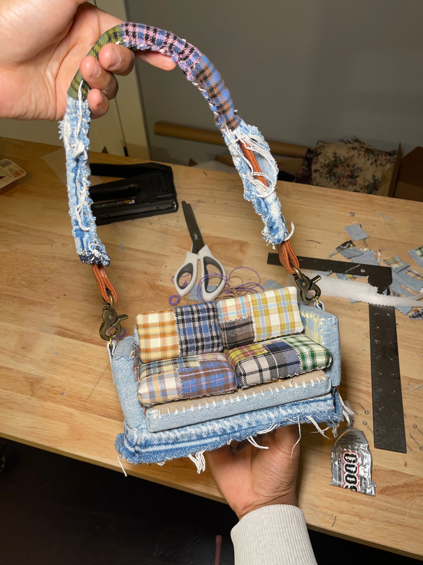 1 OF 1 Denim Patchwork 'Loose Change In The Sofa' Bag