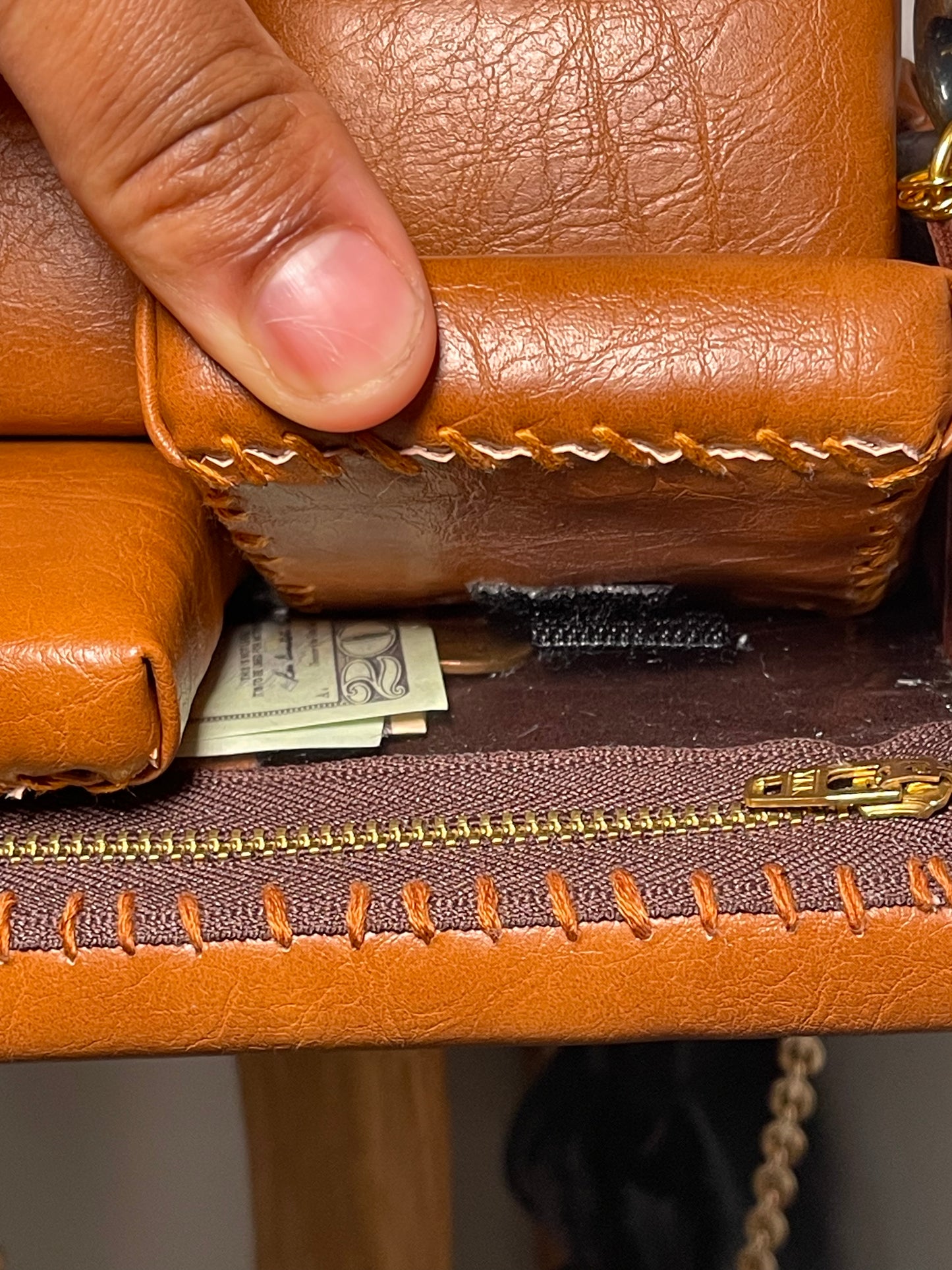 1 of 1 'Brown Leather' Loose Change In The Sofa Bag