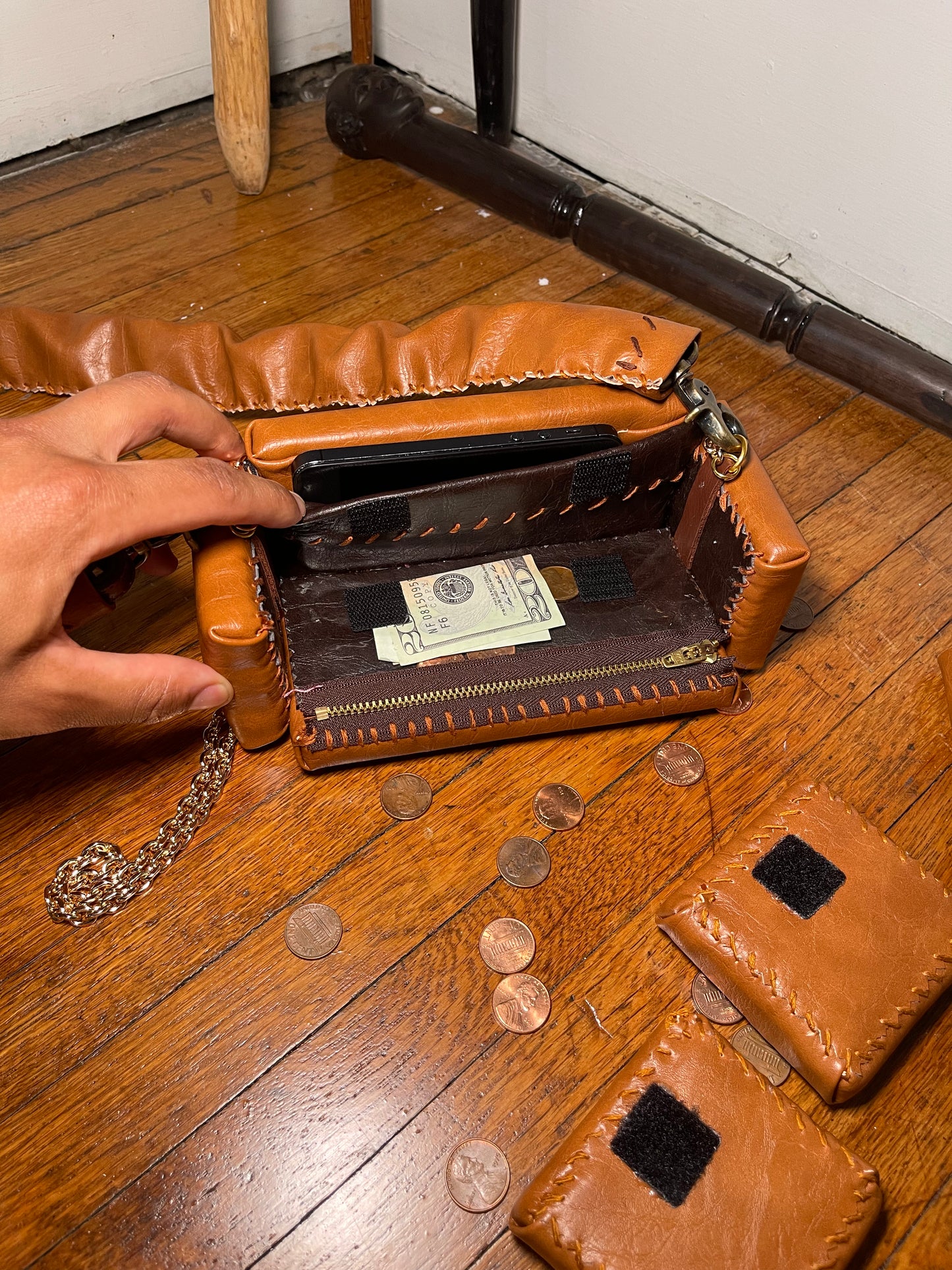 1 of 1 'Brown Leather' Loose Change In The Sofa Bag