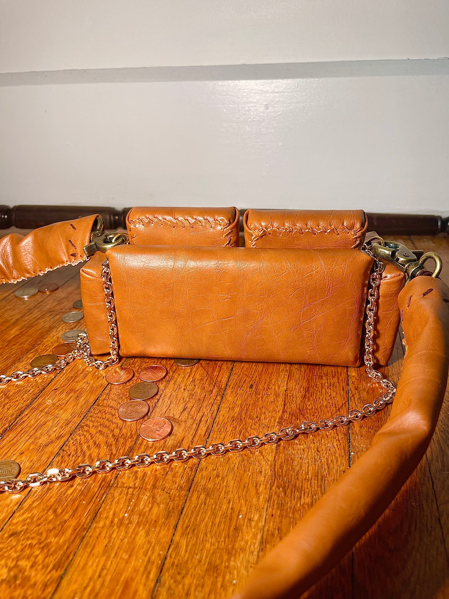 1 of 1 'Brown Leather' Loose Change In The Sofa Bag